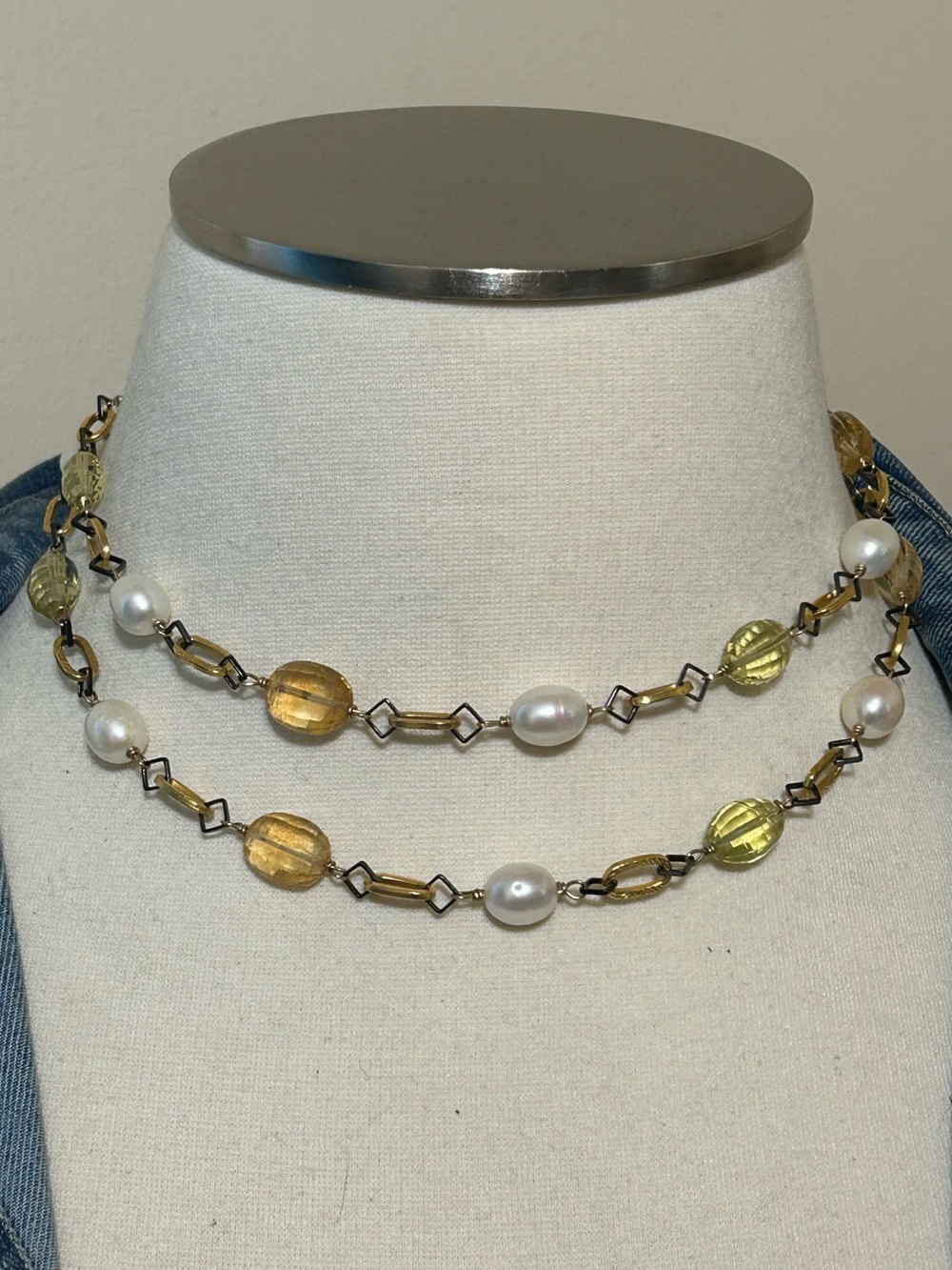 VINTAGE JADED LONG MIXED MEDIA CHAIN NECKLACE